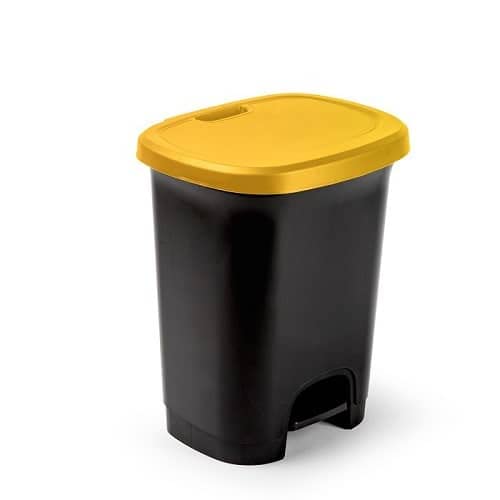 CABLEPELADO Cubo Basura plastico Apertura Pedal 27 litros - Cubo Reciclar - Cubo con Pedal 27L- PP5 - plástico Resistente Color Negr-Amarillo