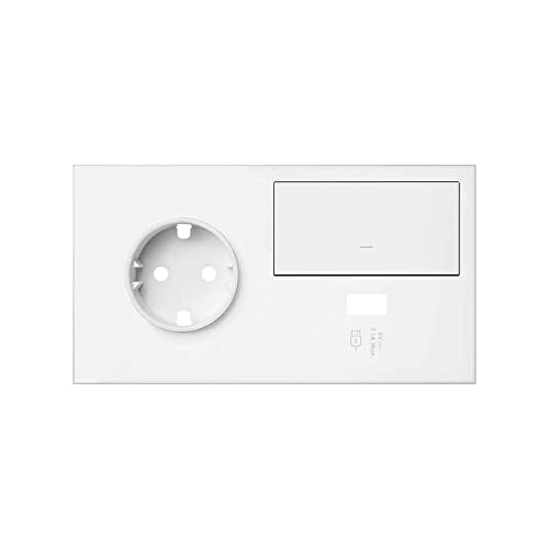 Simon Kit front para 2 elementos con 1 base de enchufe Schuko, 1 tecla y 1 cargador USB derecha, serie 100, 4 x 15 x 8 centímetros, color blanco mate (referencia: 10020206-230)