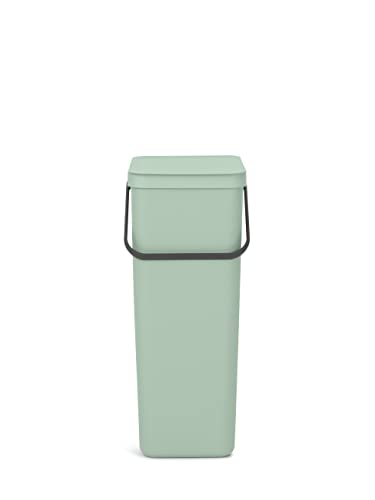 Brabantia - Cubo de Basura Sort & Go 40L - Papelera Grande de Reciclaje para la Cocina - Tapa en Posición Abierta - Asa de Transporte - se Ajusta a la Pared - Jade Green - 27 x 35 x 62 cm