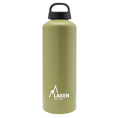 LAKEN Classic Botella de Agua Cantimplora de Aluminio con Tapón de Rosca y Boca Ancha, 1L Khaki