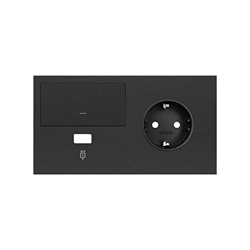 Simon Kit front para 2 elementos con 1 base de enchufe Schuko, 1 tecla y 1 cargador USB derecha, serie 100, 4 x 15 x 8 centímetros, color negro mate (referencia: 10020206-238)