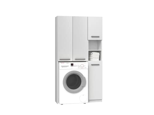 ADGO Marpol DD - Juego de baño (30 x 96 x 183 cm, armario para una lavadora + estante de baño, armario para lavadora, armario alto para baño (envío en 2 paquetes), color blanco