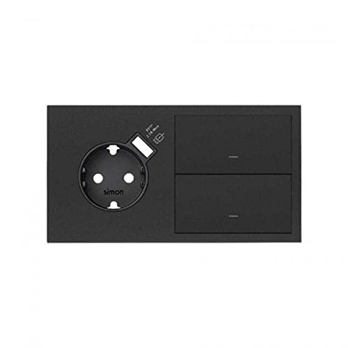 Simon Kit front 2 elementos con 1 base enchufe Schuko con cargador USB integrado y 2 teclas, serie 100, 4 x 15 x 8 centímetros, color negro mate (referencia: 10020212-238)