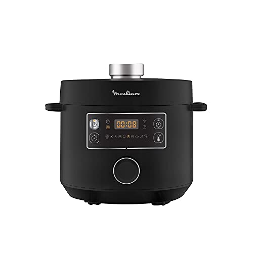 Moulinex Epic Turbo Cuisine CE7548 - Olla a presión eléctrica 1090 W, 10 programas automáticos, modo chef, cestillo de cocción al vapor, temporizador hasta 12 horas y mantiene 24 horas caliente, Negro