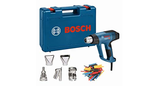 Bosch Professional GHG 23-66 - Decapador de aire caliente (2300 W, rango de temperatura 50-650 °C, pantalla, 2 boquillas, en maletín)/ 06012A6301, Azul, con 5 boquillas