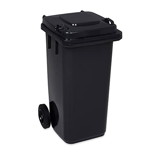 Jestic Cubo de basura 120 240 para basura basura con ruedas de goma silenciosas para recogida diferenciada, reciclaje interior exterior EN840 (120 Litros, Negro)