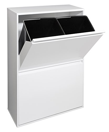 ARREGUI Basic CR601-B Cubo de basura y reciclaje de acero de 4 cubos, mueble de reciclaje, 4 x 17 L (68 L), blanco