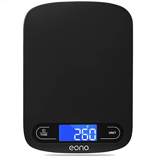 Amazon Brand - Eono Báscula de cocina digital báscula de acero inoxidable de con opción de gramos y onzas para hornear y cocinar 5 kg/1 g - Negro