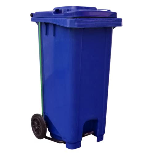TECNOL URBAN Contenedor Basura 240 litros con Pedal, Ruedas y Mango Antideslizante - Cubo de Basura de Reciclaje - Contenedor Residuos Industrial - Apilable y Resistente - 58 x 73 x 107 cm (Azul)