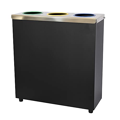 OFITURIA® Papelera para Reciclaje Selectivo Metálica Capacidad 135 litros Color Negro Contenedor 3 Compartimentos para Residuos