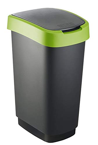Rotho 1754505519 Twist - Cubo de basura de 50l con tapa, Plástico PP sin BPA, negro, verde, 50l 40.1 x 29.8 x 60.2 cm