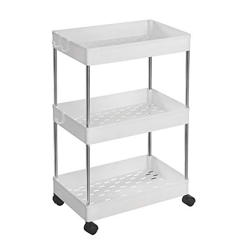 SONGMICS Carro de 3 Estantes Estrecho, Estantería con Ruedas, Carro para el Baño, para la Cocina, 40 x 22 x 60 cm, Blanco KSC009W01