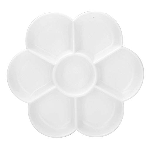 7 agujeros imitación cerámica paleta en forma de ciruela arte dibujo pintura bandeja aceite acuarela pinturas acrílicas sosteniendo para artistas finos artesanos(Blanco)