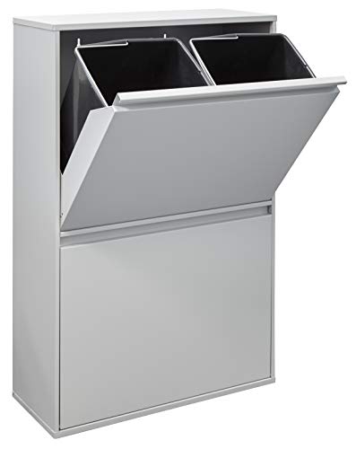 ARREGUI Basic CR602-B Cubo de basura y reciclaje de acero de 4 cubos, mueble de reciclaje, 4 x 17 L (68 L), gris claro