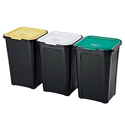Acan Pack de 3 cubos basura 44 litros con tapa 55 x 38 x 34 cm. Juego, set de contenedores de residuos apilables de plástico para reciclaje