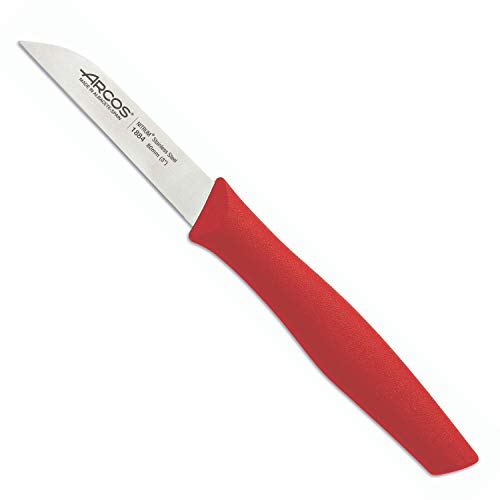Arcos Serie Nova, Cuchillo Mondador, Hoja de Acero Inoxidable de 80 mm, Mango de Polipropileno Color Rojo