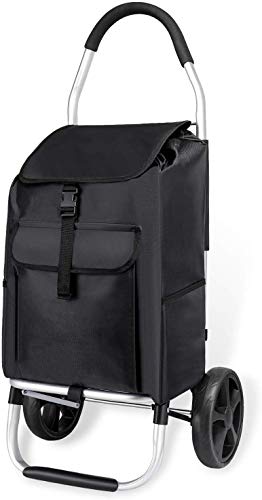 mfavour Carro de la Compra, Carrito de la Compra Estable, Carrito Compra Plegable Push/Pull, carros de Compras 2 Ruedas con Bolsa Oxford Desmontable, 45 l, Negro