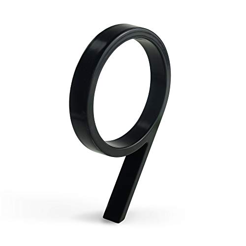 HASWARE Letrero de número de casa flotante de 5 pulgadas (12 cm) Números de puerta modernos Placa de señalización Números de dirección de casa de calle, Metal negro [Número 9]