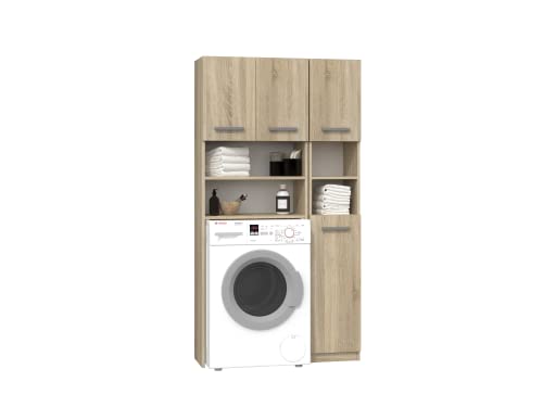 ADGO Marpol - Juego de baño de 30 x 96 x 183 cm, armario para lavadora + estante de baño para bolar, superestructura para lavadora, armario alto de baño (envío en 2 paquetes) (Sonoma)