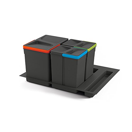 Emuca - Cubos de basura para cajón, cubos de reciclaje con base recortable, juego de contenedores alto 266mm con base 60cm