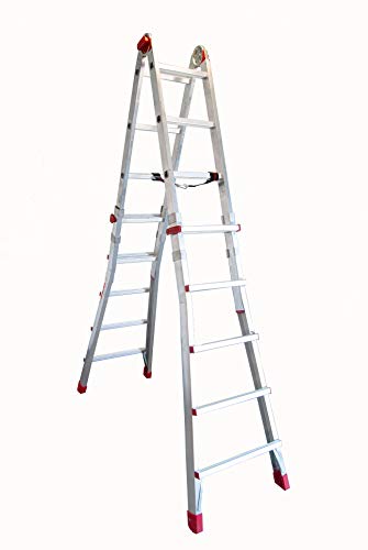 Faraone - Escalera de Aluminio - Escalera Telescópica TELES.T5 - 158 x 60 x 21 cm - 10+10 Peldaños - Escalera de Aluminio Multiusos - Altura Regulable - Muy Resistente y Estable