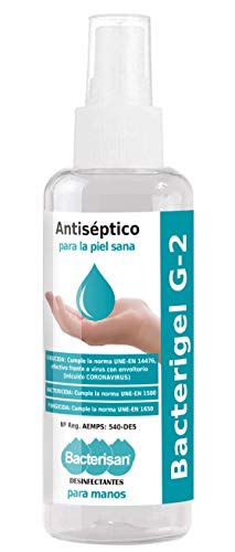 BACTERISAN Bacterigel G-2 60Ml | Spray Desinfectante para Manos Autosecante | Antiséptico para la Piel Sana | Testado Bajo Control Dermatológico y Pediátrico | Tamaño Bolsillo 60 ml