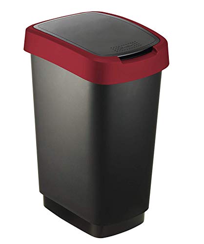 Rotho Twist, Cubo de basura de 25 Litros con tapa, Plástico PP sin BPA, Negro (Rojo)