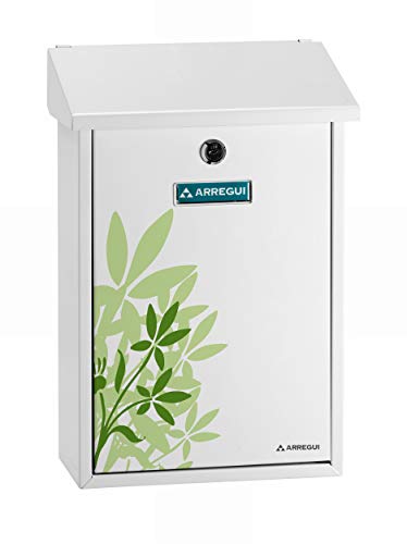 Arregui Premium Graphic E5608 Buzón Individual de Acero decorativa Blossom, Blanco con serigrafía, Tamaño M (DIN A4) -40 x 27 x 11cm