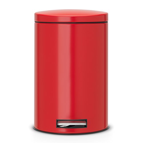 Brabantia Pedal Bin 483721 - Cubo de Basura, 12 litros, Tapa silenciosa, Cubo Interior de plástico extraíble, Color Rojo pasión
