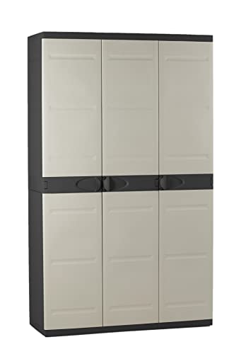 Titanium plastiken Armario Alta 3 Puertas con étageres y penderie- L105 xp44 X H176 cm-Beige y Noir-intérieur y Exterior