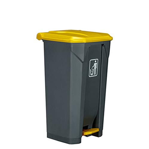 Botes de Basura Cubo de basura de 100 litros de basura al aire libre Contenedor grande Reciclaje de basura con tapa amarilla Pedal de pie Cubo de basura gris para cocina Calle de oficina Cubo de La Ba
