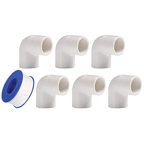 YOFASEN Kit de Accesorios de Tubo PVC de Plomería de 6 Piezas, 20mm - Conectores de Codo de 90 Grados para Tubería de Agua - Conector de Tubería de + Cinta de plomería