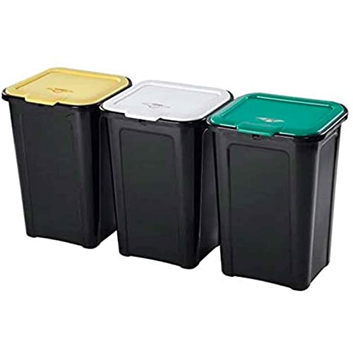 AC - Pack de 3 Cubos de Basura 44L - Cubos basura para reciclaje - Cubo Reciclar - Cubo de almacenaje - Fabricado en plástico Resistente. - Ideal para el hogar, trabajo, hostelería, etc.