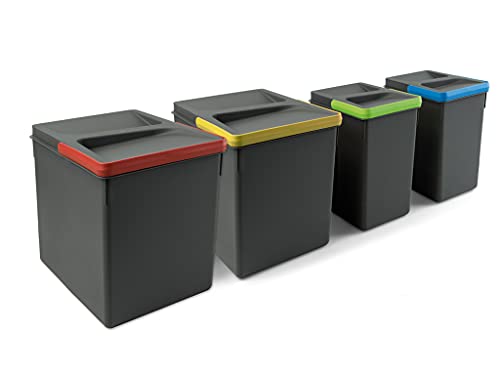 Emuca - Contenedores para cajón de cocina Recycle, Altura 266, 2x12L + 2x7L, Plástico gris antracita, Plástico