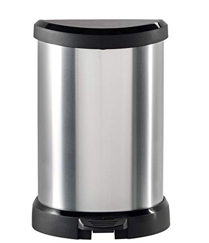 CURVER 02120 Metallic's - Cubo de la Basura con Pedal (20 litros), Color Plateado metálico