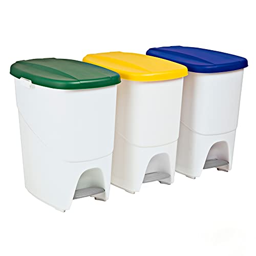 Denox Set de 3 Cubos de Reciclaje DENOX 3x25 litros, Amarillo, Verde y Azul