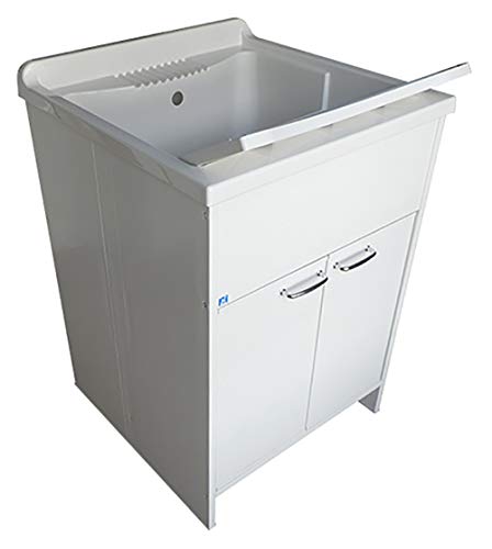 Mueble lavadero de resina de color blanco, para interior o exterior, 60 x 60 x 88, 2 puertas, bañera y lavabo