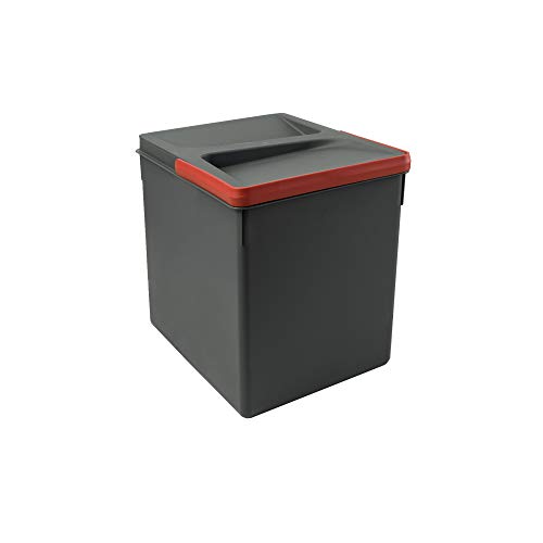 EMUCA Basura, Cubos de Reciclaje para Base Recortable, contenedor de Alto 266mm y Capacidad 15 litros, Gris, H 266 mm (1 x 15 L)