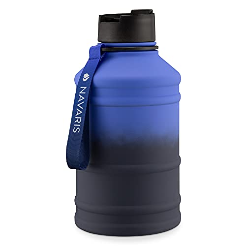 Navaris Botella de Agua de Acero Inoxidable - Cantimplora XXL de Metal de 2.2 L - Garrafa para Bebidas sin BPA para Deporte Camping Gimnasio - Azul