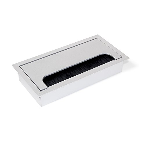 Emuca - Tapa pasacables rectangular para encastrar en escritorio/mesa, organizador de cables para mueble, aluminio anodizado mate (1 un, 160x80mm)