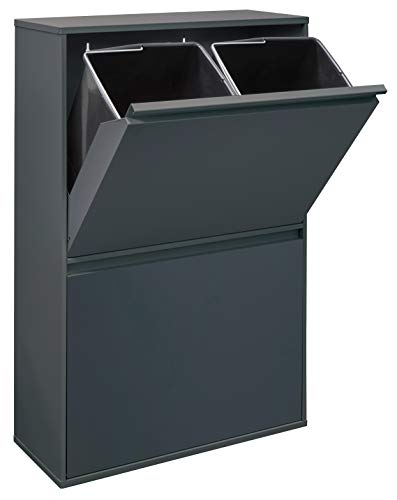 ARREGUI Basic CR604-B Cubo de basura y reciclaje de acero de 4 cubos, mueble de reciclaje, 4 x 17 L (68 L), gris oscuro antracita