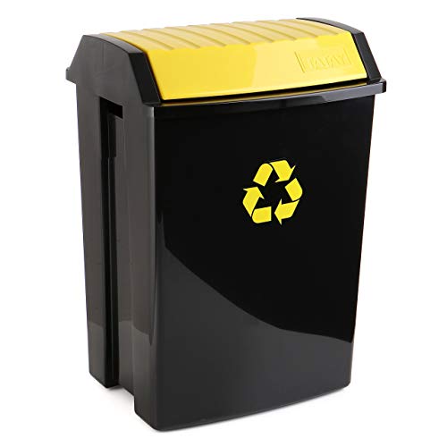 TATAY Contenedor de Reciclaje para envases y plástico, Capacidad para 50 litros, Plástico polipropileno, Tapa basculante, Amarillo y Negro, 40.5 x 33.5 x 57.5 cm