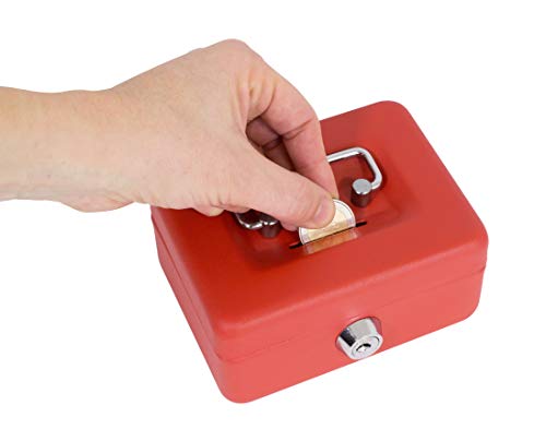 ARREGUI Elegant C9004 Caja Caudales con Llave para Contar y Transportar Dinero | Caja de Seguridad de acero con ranura | Caja fuerte portatil 12,5 cm de ancho | Color Rojo