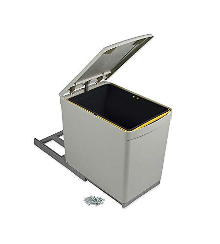 Emuca - Cubo de basura para reciclaje, fijación inferior y extracción manual con 1 contenedor de 16 litros y tapa automática