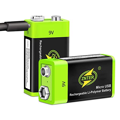 9V Pilas Recargables [2 Pack], 600mAh Micro USB Batería Litio, hasta 3000 Ciclos para Detectores de Humo, Calentador de Agua, Estufa de Gas, Llinternas, Guitarra, Teclado