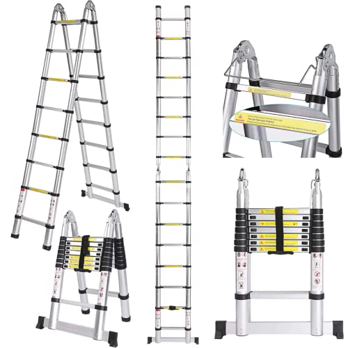 Voluker 5M Escalera Plegable,Escalera Telescópica de Aluminio,Escalera Extensible,2.5M+2.5M,Carga maxima150kg