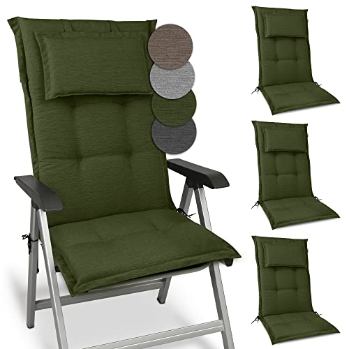 Beautissu Cojín para sillas de balcón o Asiento Exterior con Respaldo Alto Premium - 120x52x7 cm - 4 Cojines para tumbonas y terrazas HighLux HL - Made in EU - Verde Oscuro