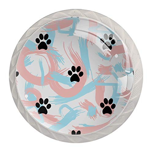 Yuzheng Stampa Della zampa di Cane Nero 4 Piezas Tiradores de perillas de Cristal Tiradores de cajón manija de Cocina con Tornillo Mejor Regalo de cumpleaños Festival de Regalo para niños 3.5×2.8cm