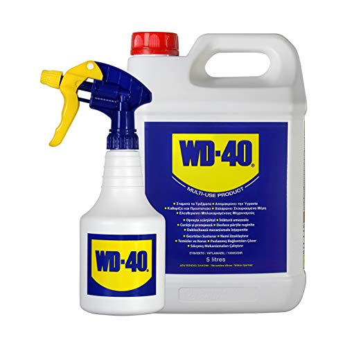 WD-40 Producto Multi-Uso- Garrafa 5L y pulverizador - Lubrica, Afloja, Protege del óxido, Dieléctrico, Limpia metales y plásticos y Desplaza la humedad. Formato para usos intensivos (44506/E)