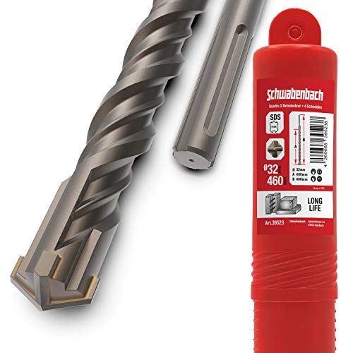 SCHWABENBACH ® - Broca SDS Max para hormigón, perforación precisa y rápida, punta de metal duro, broca larga para piedra. No se engancha en el hierro de refuerzo, 32 x 460 mm